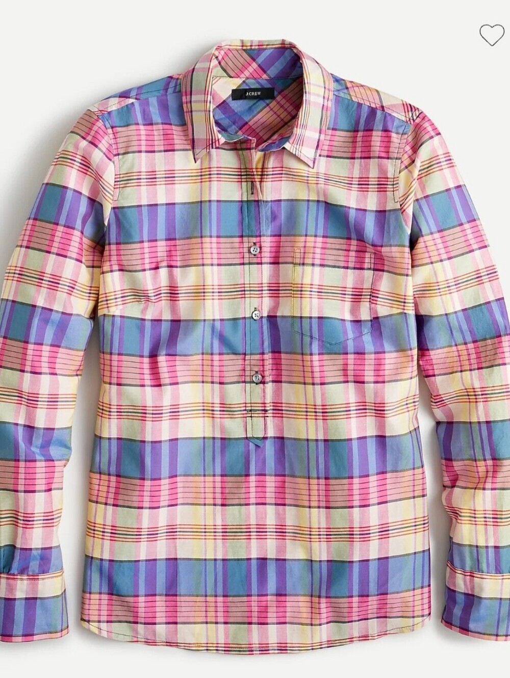 J. CREW CLASSIC FIT POPOVER MYLTI-COLOR PLAID COTTON AND SILK BLEND SHIRT. SZ M.